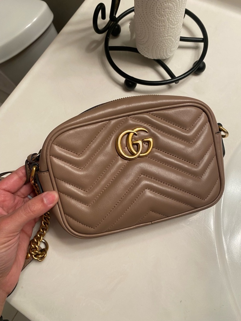 Gucci Beige GG Marmont Quilted Leather Crossbody Bag